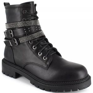 Rock & Candy Biker Boot 6.5 Belted Women’s Black Studded Combat Zip New
